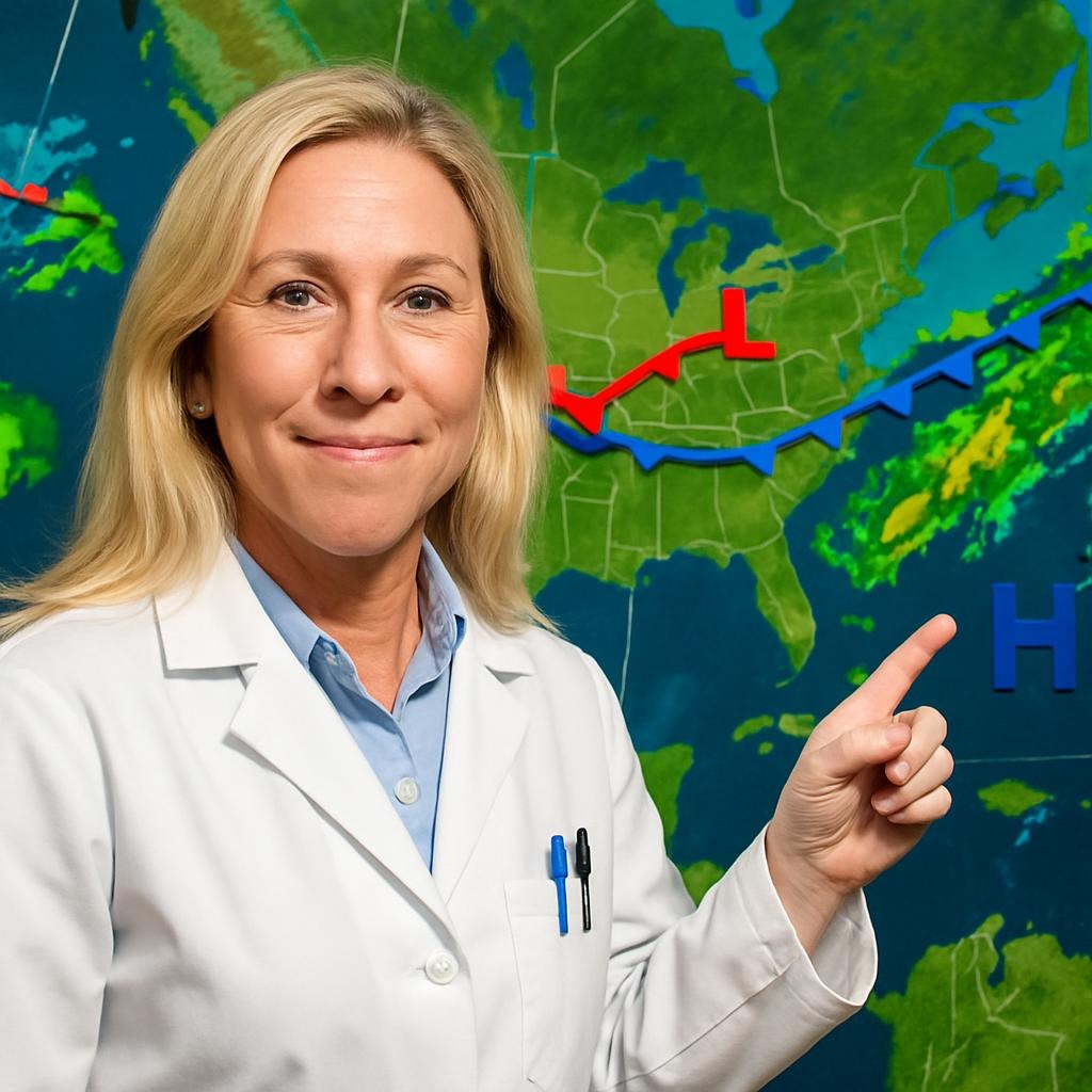 AI generated MTG as idiot scientist weather forecaster